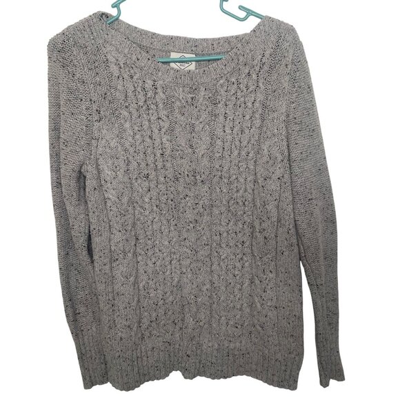 St. Johns Bay Fisherman Chunky Cable Knit Sweater Womens XL Gray Speckled  Cozy - Picture 1 of 7